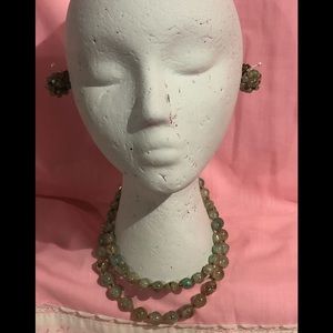 Green vintage costume necklace/earrings